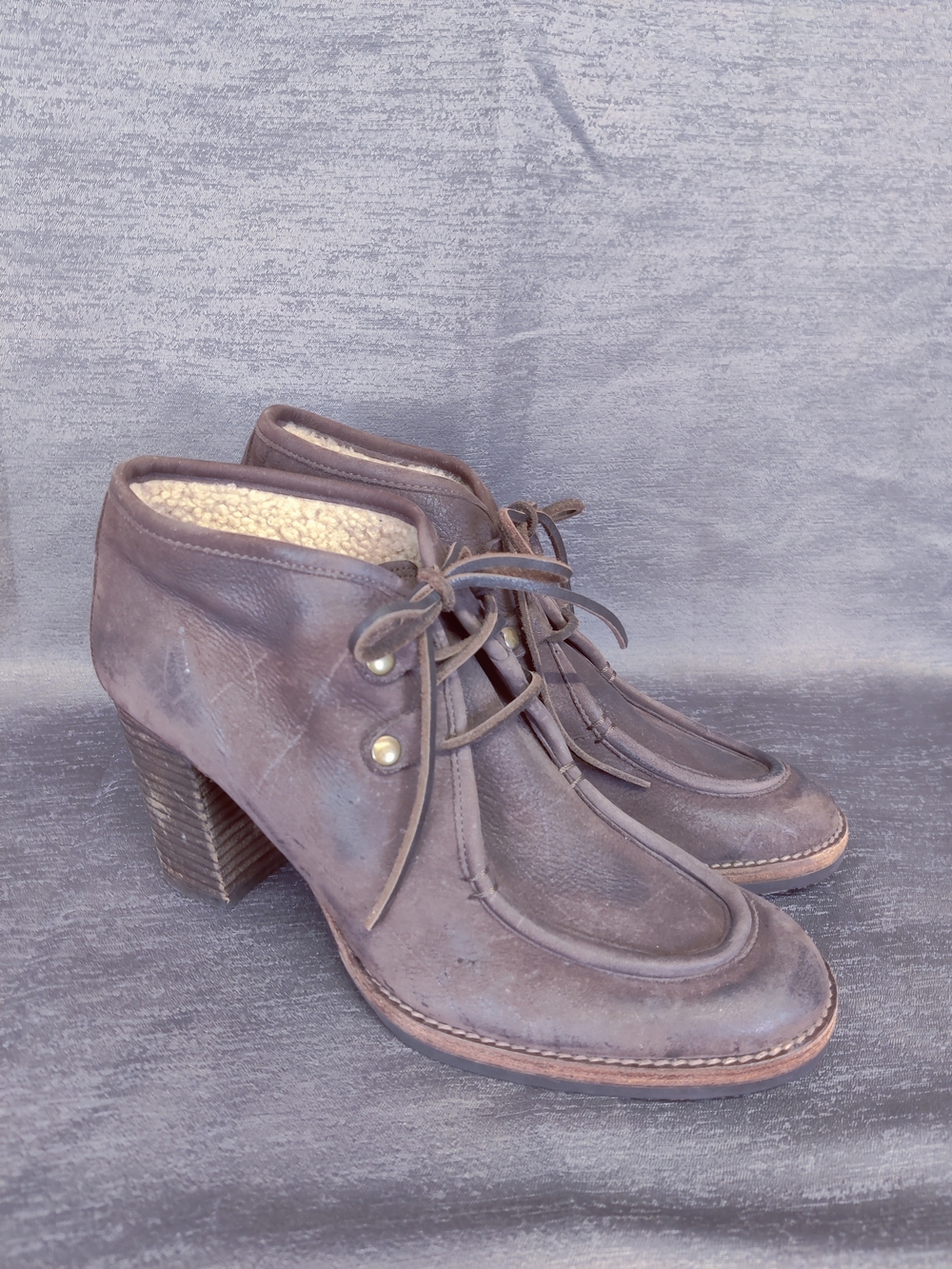 N.D.C. Made by Hand Leather Shearling Lace Up Heeled Ankle Boots Spain 39